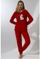 Fawn 5015 Peluş Welsoft Polar Kışlık Ayıcıklı Yumoş Kadın Pijama Takımı Kırmızı