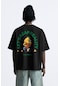 The Champ Clothing Bisiklet Yaka Petit Jardinier Baskılı Oversize Siyah Erkek T-shirt Siyah