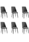 Haman 6 Adet Elit Serisi Babyface Kumaş Siyah Ahşap Gürgen Ayaklı Mutfak Sandalyeleri Antrasit Gri