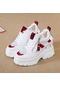 Kırmızı Yaz Kadın Ayakkabı Örgü Yüksek Platformu Eğitmenler Beyaz Ayakkabı 9 Cm Topuklu Takozlar Sandalet Nefes Kadın Rahat Açık Ayakkabı