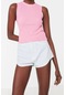 Moda Bisiklet Yaka Triko Slim Düz Desen Casual Günlük Crop Kolsuz Bluz Pembe