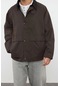 Unisex Moda Şık Regular Ceket Yaka Standart Düz Astarlı Regular Fit Kadife Yaka Detaylı Mont Kahverengi
