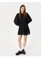 Koton Balon Kol Mini Elbise Uzun Kollu Yuvarlak Yaka Astarlı Katlı Siyah 4sal80118ıw