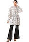 Kadın Beyaz Siyah Desenli Kol Bileği Gipeli Kuşaklı Tunik-28077-beyaz-siyah