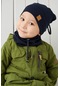 Erkek Bebek Çocuk İp Detaylı Şapka Bere Boyunluk Takım Rahat %100 Pamuklu Kaşkorse -7197 - Lacivert