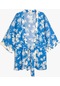 Koton Oversize Kimono Viskon Çiçekli Kuşaklı Mavi Desenli 4sak50028ew