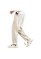 Mengtuo Mevsimlik Erkek Pamuk ve Keten Düz Renk Pantolon - Beyaz