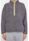 Kadın Moda Şık Regular Dik Yaka Düşük Kol Regular Peluş Örme Spor Sweatshirt Gri