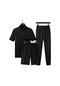 Ikkb Erkek Üç Parçalı Takım Elbise Gündelik Dik Yaka Kısa Kollu Tişört Pantolon Şort Spor Takım Elbise Siyah