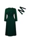 Ikkb Düz Renk Bayan Büyük Beden Elbise Koyu Yeşil