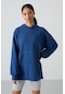 Tommy Life Parlament Balon Kol Yazı Nakışlı Kadın Oversize Tunik Sweatshirt - 97163 Parlament Mavisi
