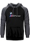 Bmw Logo M Power Yazı Gri Renk Reglan Kol Kapşonlu Sweatshirt Gri