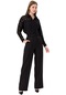 Kadın Siyah Çimalı Geniş Paça Yüksek Bel Kumaş Pantolon-24112-siyah