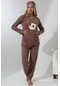 Fawn 5014 Peluş Welsoft Polar Kışlık Yumoş Kadın Pijama Takımı Vizon