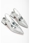 Büyük Numara Parlak Çizgili Deri Gümüş Kadın Topuklu Ayakkabı-2751