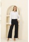 Feela Moda 1002 Siyah Palazzo Çizgili Beli Lastikli Cepli Dokuma Kadın Pantolon-siyah 2