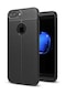 Noktaks - iPhone Uyumlu 7 Plus - Kılıf Deri Görünümlü Auto Focus Karbon Niss Silikon Kapak - Siyah