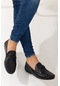 Hakiki Deri Rok Tokalı Siyah Erkek Günlük Loafer Ayakkabı-1847-Sıyah
