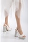 Parlak Cilt Topuk Ve Platform Taşlı Sedef Kadın Abiye Ayakkabı-2514-sedef