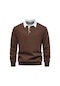 Ghassy Co. Erkek Retro Renk Bloklu Pamuklu Gömlek Yaka Sweatshirt Kahve