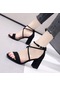 Kadın Modası Kalın Topuk Kalın Taban Çok Yönlü Sandalet Siyah 5cm