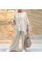 Tuomeng Kadın Pamuk ve Keten Moda Asimetrik Uzun Kollu Set - Beyaz