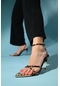 Luvishoes Melossa Siyah Sarı Desenli Taşlı Kadın Yüksek Topuklu Ayakkabı