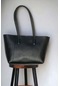 Monalisa Siyah Retro Shopper Kadın Büyük Boy Omuz Çantası Vizon Cilt Vizon