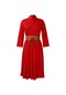 Ikkb Düz Renk Zarif Moda Kadın Büyük Beden Elbise Kırmızı
