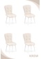 Haman 4 Adet Safir Serisi Babyface Kumaş Beyaz Ahşap Gürgen Ayaklı Mutfak Sandalyeleri Krem