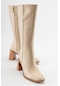 Luvishoes Maranta Bej Cilt Kadın Topuklu Çizme