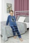 Erkek Çocuk Motorsiklet Desenli Polar Pijama Takımı 4509-indigo