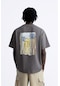 The Champ Clothing Bisiklet Yaka Palmiye Baskılı Oversize Füme Erkek T-shirt Füme