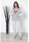 Fwn 04-3301 Peluş Welsoft Polar Kışlık Yumoş Geyikli Kadın Pijama Takımı Gri