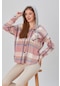 Kadın Çok Renkli Soft Pudra Oduncu Oversize Ceket Gömlek - Pudra