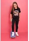 Tommy Life Siyah Ayıcık Baskılı O Yaka Oversize Kısa Kol Kız Çocuk T-shirt - 75116 Siyah