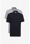 2'Li Çekmeyen Pamuklu Kumaş Slim Fit Dar Kesim Kıvrılmaz Polo Yaka Tişört Paketi Siyah-A.Gri Siyah-Açık Gri
