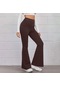 Kahve Qunide Kadın Düz Renk Yoga Pantolon Elastik Bel Spor Streç Flare Koşu Rahat Pantolon