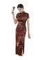 Bayan Cheongsam Pürüzsüz Elbise Sıkı Çin Yukarı Bel Tarzı Manzara Resim Baskı Bölünmüş Hem Geleneksel Qipao Kırmızı