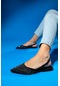 Luvishoes Bonjour Siyah Saten Fileli Taşlı Kadın Babet Ayakkabı