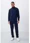 Tommy Life İndigo Dik Yaka Basic Fermuar Cepli Standart Kalıp Erkek Polar Eşofman Takımı - 85193 İndigo