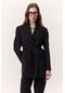 Tencel Kemerli Kruvaze Blazer Ceket Siyah Siyah