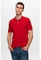 D's Damat Regular Fit Pike Dokulu Pamuk Kıvrılmaz Polo Yaka Nakışlı T-shirt Kırmızı