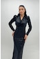 Kadife Şerit Payet Kumaş Tasarımı Kalem Elbise - Siyah