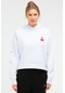 Beyaz Regular Pamuklu Kapüşonlu Kadın Sweatshirt Sc0957 Beyaz