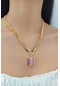 Çlk Accessories Renkli Kare Taş Kolye Trkolye50008 - Pembe