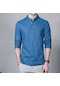 İkkb Erkek Moda İki Düğme Dik Yaka Keten Gömlek Mavi