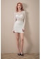 Fullamoda Yanları Büzgülü Transparan Elbise- Beyaz 24YGB5949205225-Beyaz