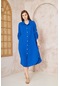 Kadın Müslin Extra Geniş Oversize Yarasa Kol Cepli Uzun Kollu Yazlık Gömlek Elbise 3440340 Saks