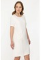 Ekol Kadın Yanı İşlemeli Sıfır Yaka Elbise 4048 Ekru